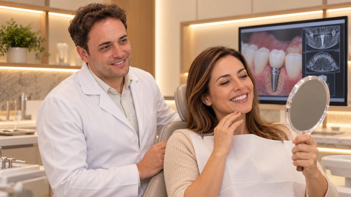 Paciente após planejamento de implante dentário com Dr. Rodrigo na Essencial Odonto BH