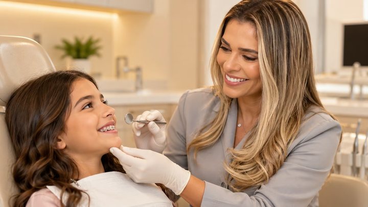 Dra. Luciana Lacerda apresentando modelo ortodôntico na Essencial Odonto BH