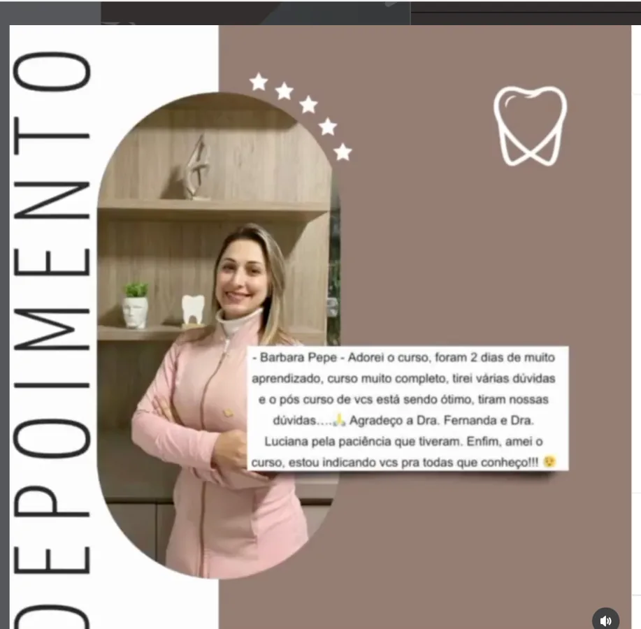 Depoimento e registro de participante de curso Essencial Odonto